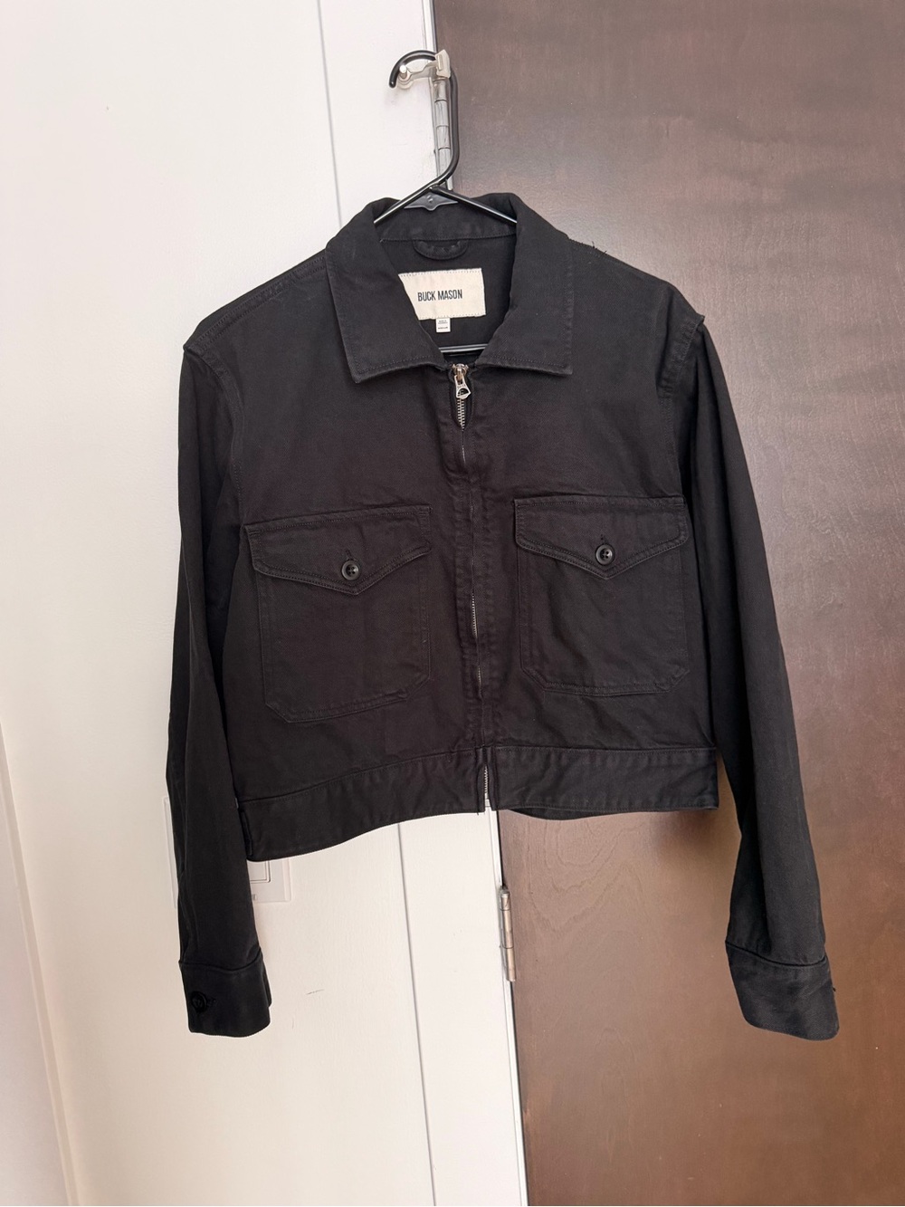 Buck Mason Black Cropped Women’s Size Medium Zip Jacket